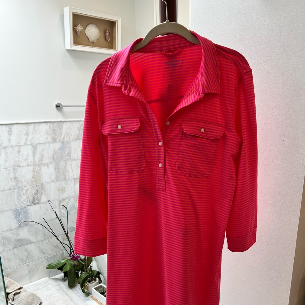 Vineyard Vines Sankaty Dress Pink and Orange Stripes Size L